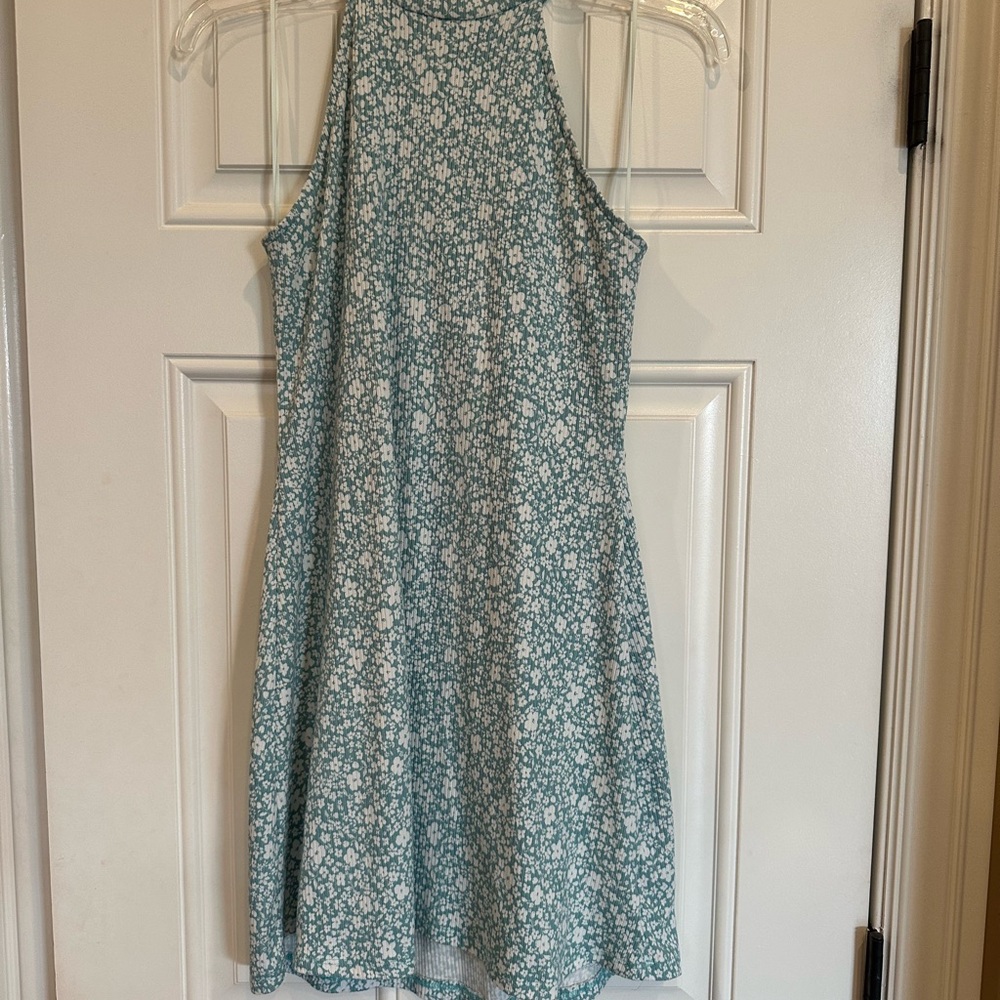 Floral Halter Neck Dress - Green girls XL